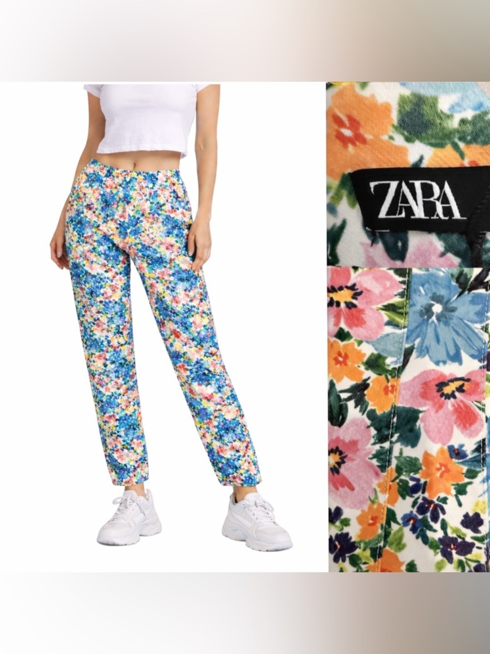 Zara retro taper fit floral pants- slacks. M